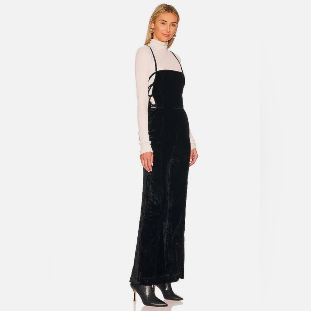 Free People 90’s Forever Velvet Overalls Jumpsuit Lace Up - Picture 6 of 8